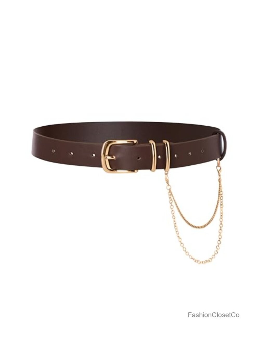 Faux Leather Waist Belt with Detachable Chain Adjustable